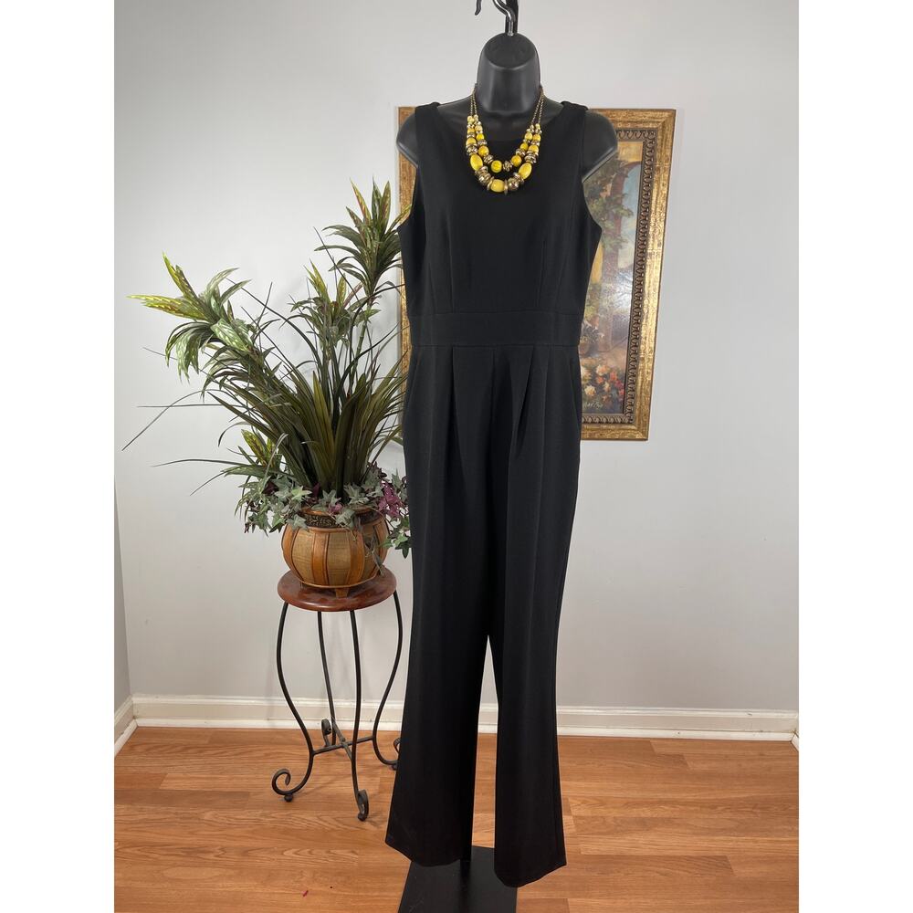 Eliza J Jumpsuit Women's Size 8 Black Draped Front Quiet Luxury Corporate Chic